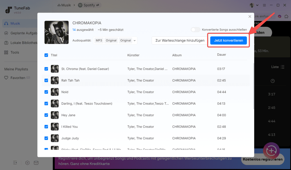 Das Herunterladen von Spotify-Songs beginnen
