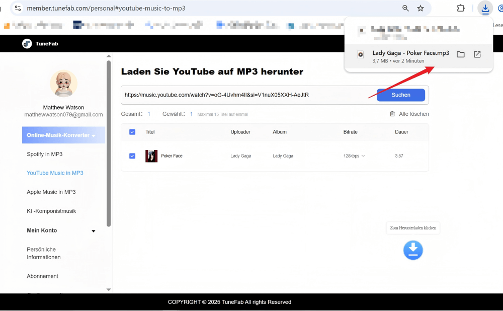 YouTube Musik nah Download anzeigen