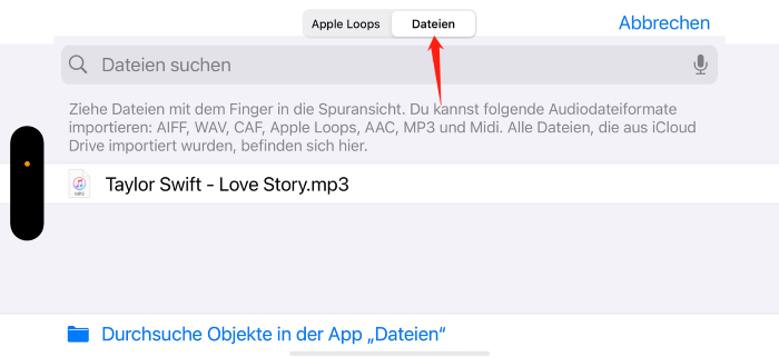 Dateien in GarageBand