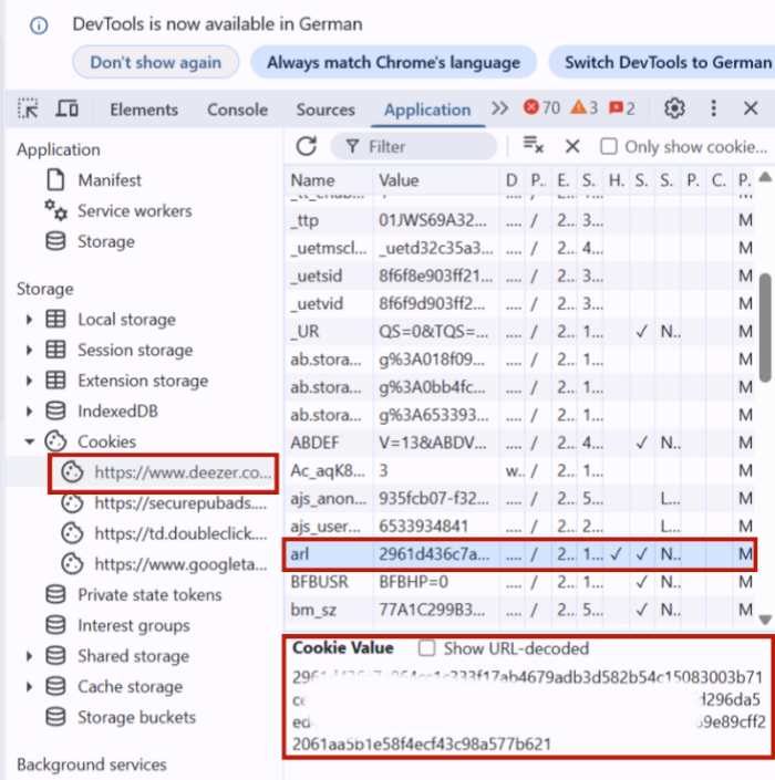 Deezer-Arls in Chrome kopieren