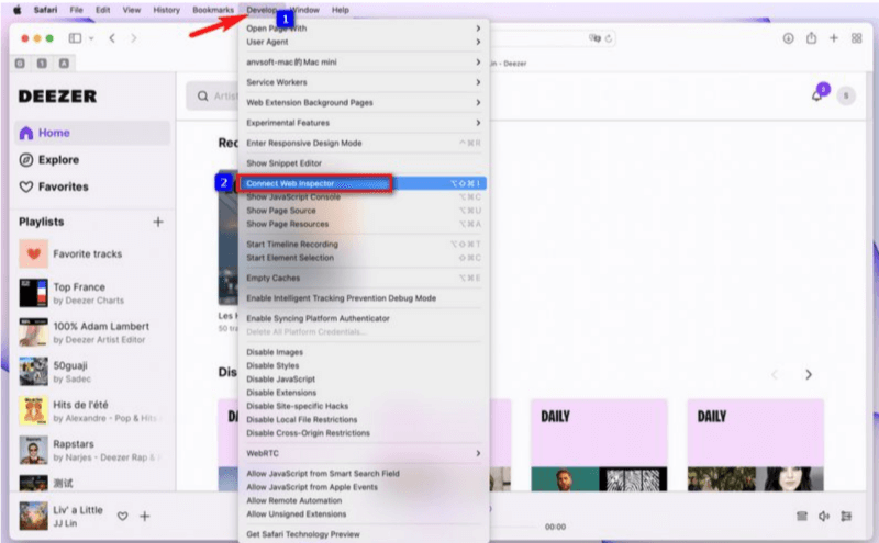 Deezer-Arls in Safari suchen