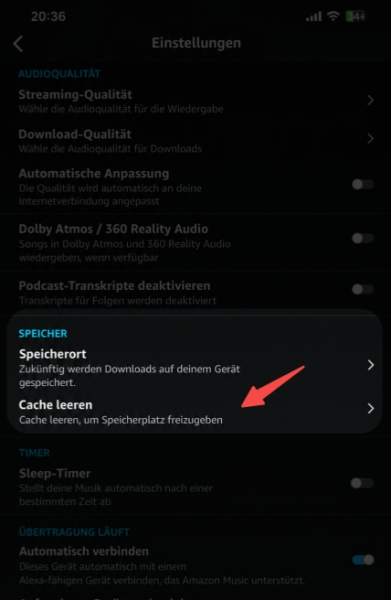 Den Cache der Amazon-Music-App leeren