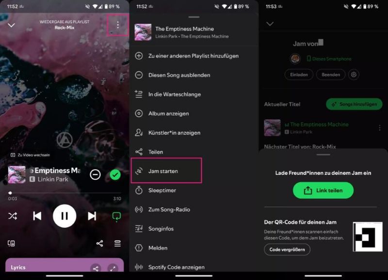 Den QR-Code für Spotify Jam teilen