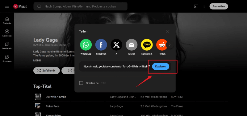 YouTube Musik Link kopieren