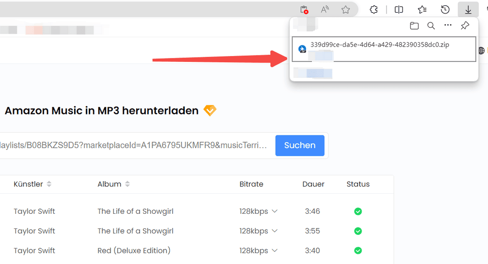 Amazon Music Download ist abgeschlossen