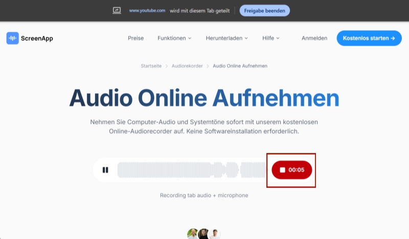 Aufnahme in ScreenApp stoppen