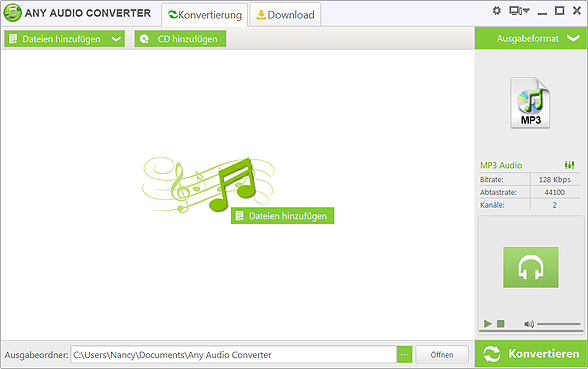 Die Hauptseite von Any Audio Converter