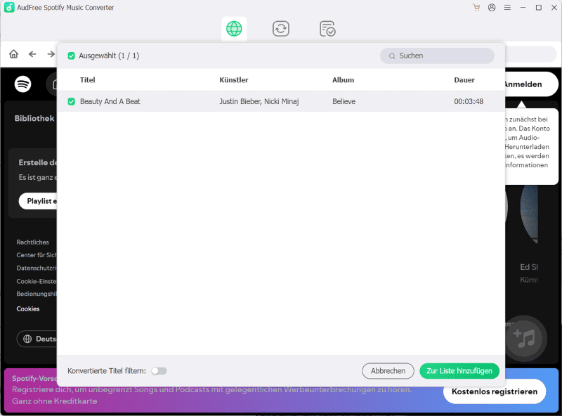 Die Hauptseite von AudFree Spotify Downloader