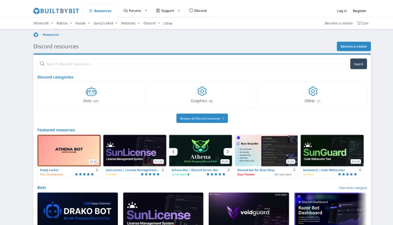 Die Hauptseite von BuiltByBit