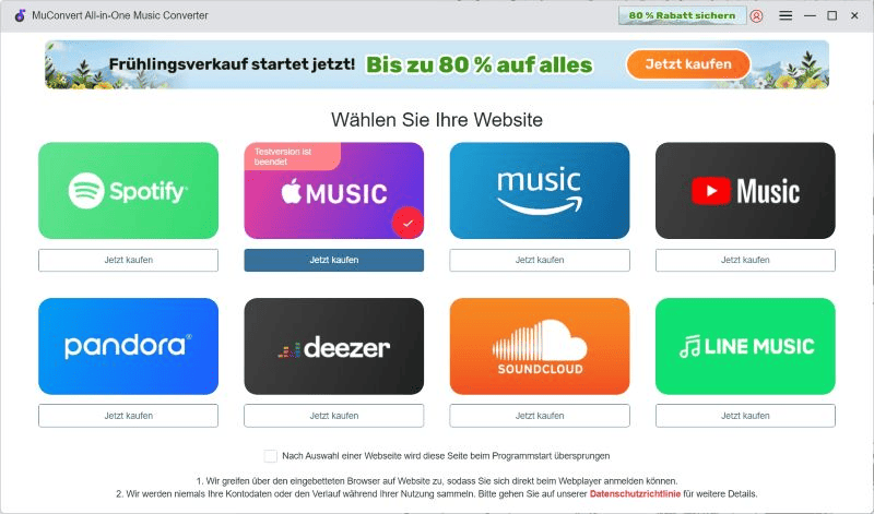 Die Hauptseite von MuConvert