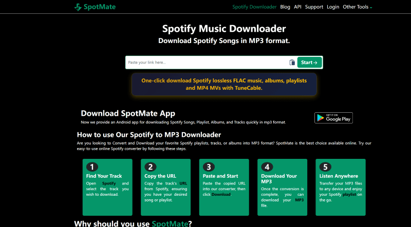 Die Hauptseite von SpotMate