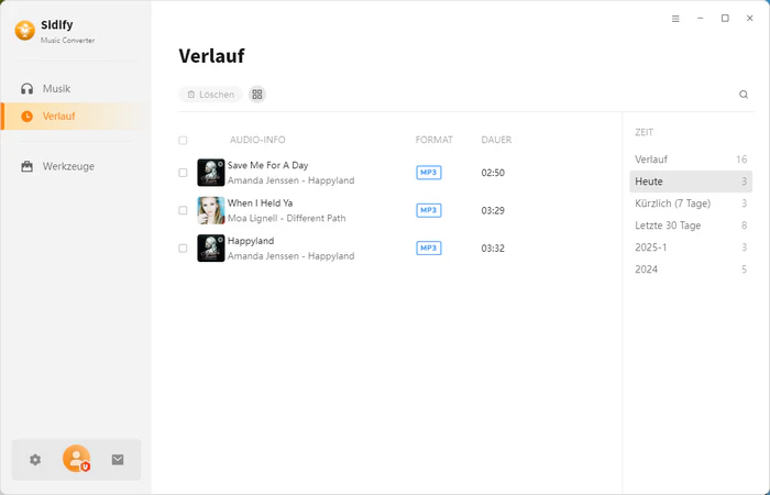 die konvertierten Songs bei Verlauf überprüfen
