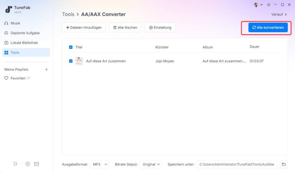 Die lokalen Audiobooks werden konvertiert