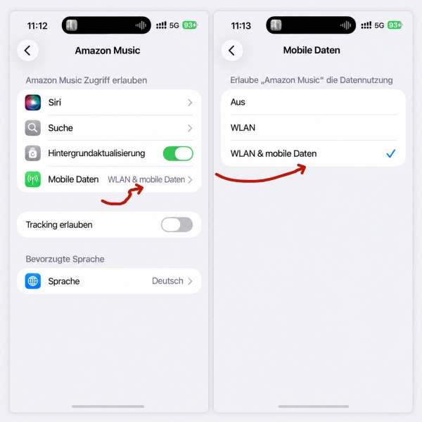 Die Nutzung mobiler Daten erlauben