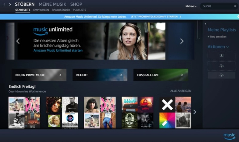 Die Seite von Amazon Music auf Windows