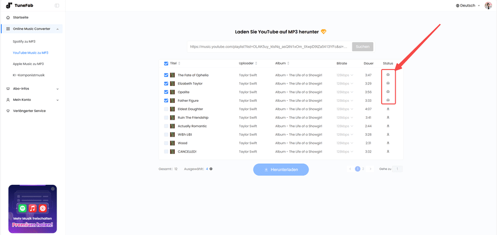 Die Songs werden heruntergeladen