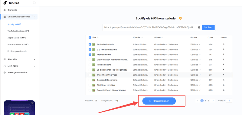 Die Spotify-Kinderlieder bei TuneFab online herunterladen