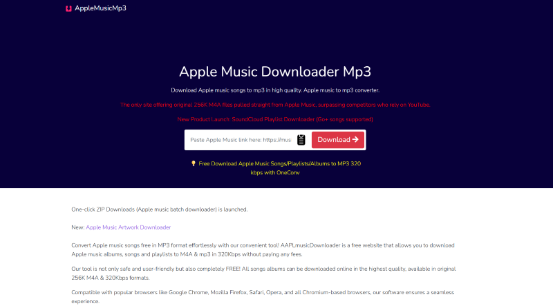 Die Startseite von AAPLmusicDownloader