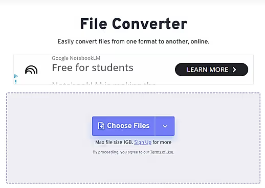 Die Startseite von FreeConvert