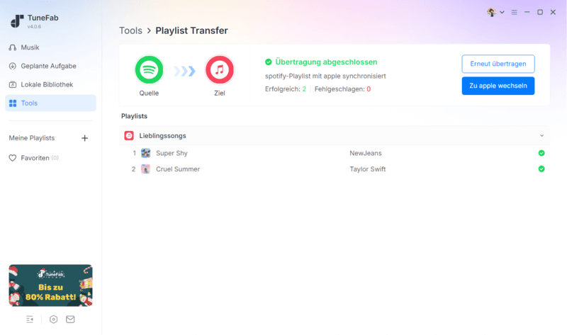 Die Übertragung erfolgreich ist