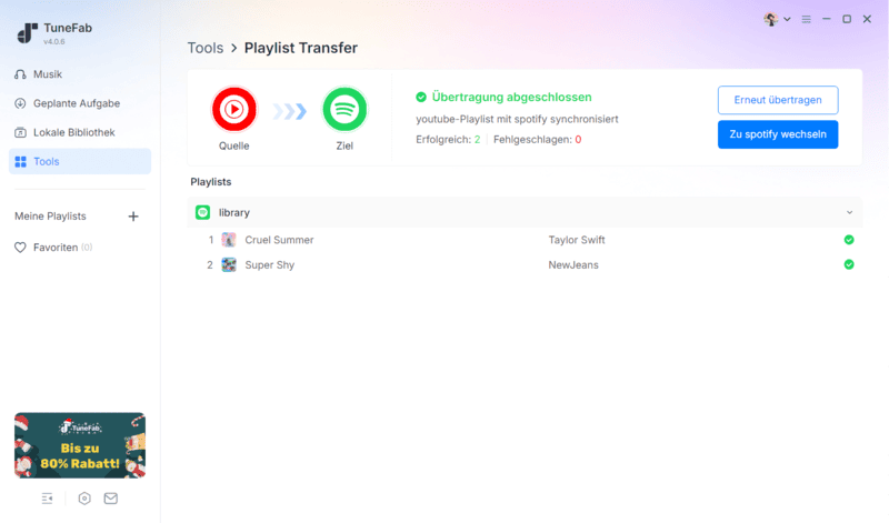 Die Übertragung erfolgreich ist