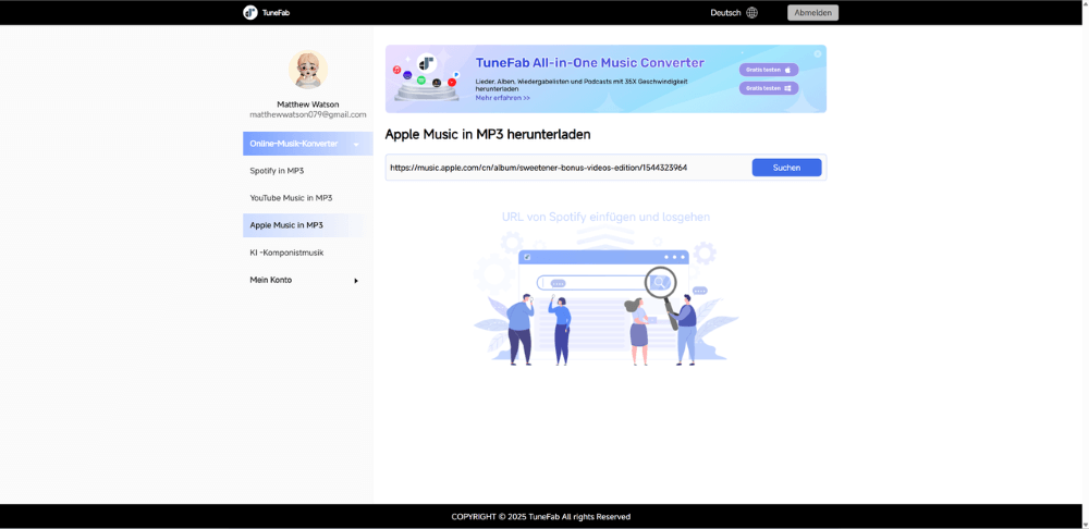 Die URL auf Apple Music Online Konverter einfügen