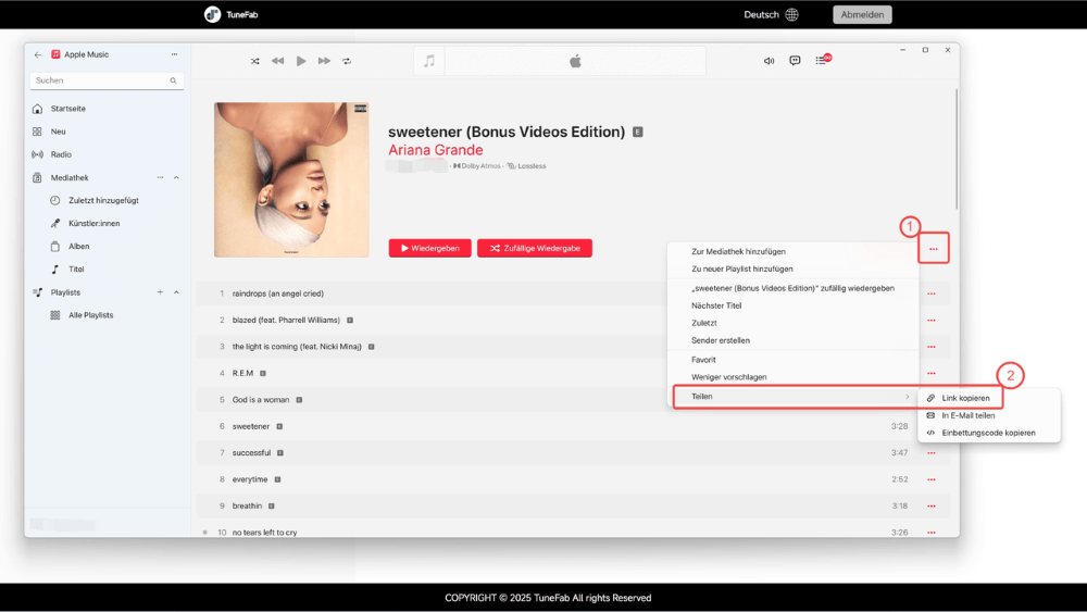 Die URL der gewünschten Musik von Apple Music holen