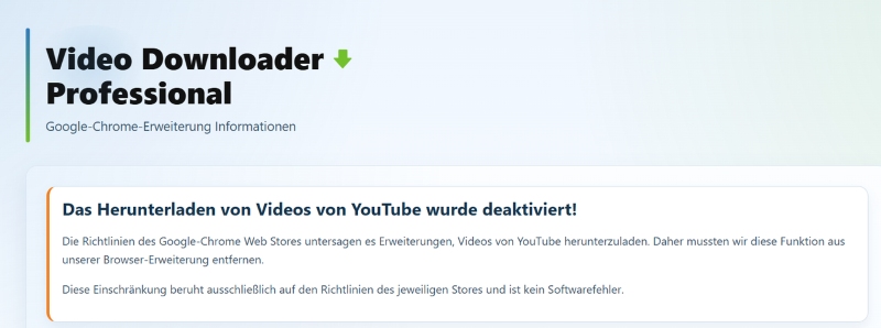 Die YouTube-Download-Funktion wurde deaktiviert