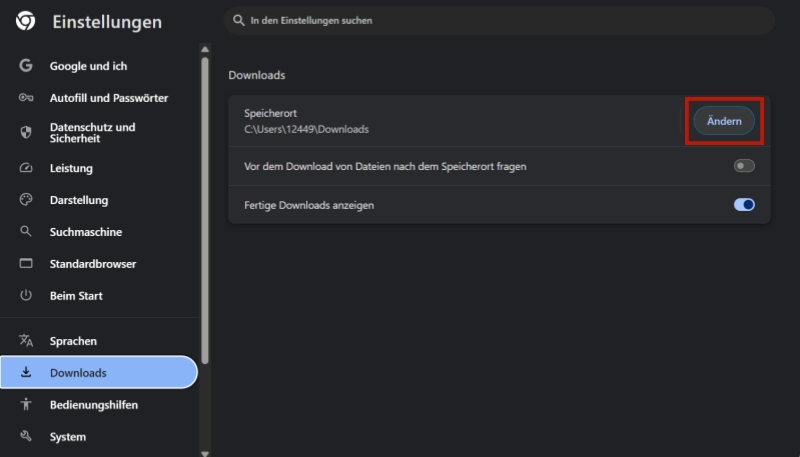 Download-Ordner in Chrome ändern
