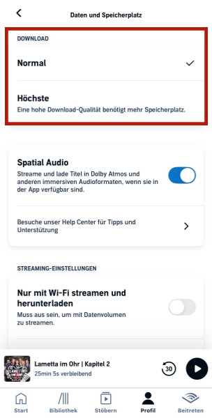 Download-Qualität in Audible anpassen