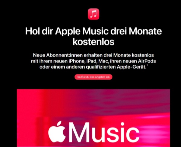 Durch neuen Produkten Apple Music 3 Monate kostenlos
