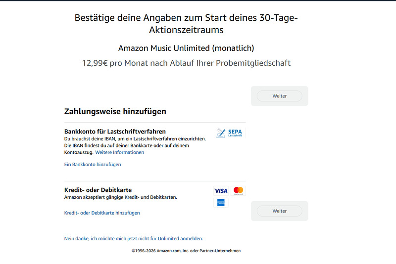 Eine Zahlungsmethode bestätigen