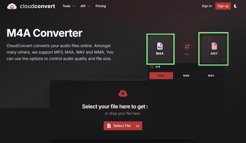Eingabe- und Ausgabeformat in CloudConvert auswählen