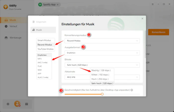 Einstellungen für Musik festlegen