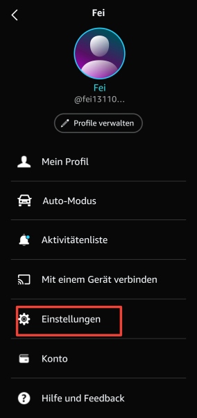 Einstellungen in Amazon Music auf Android