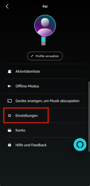 Einstellungen in Amazon Music auf iOS