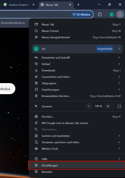 Einstellungen in Chrome finden