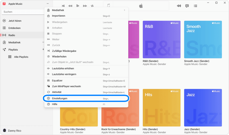 Einstellungen von Apple Music auf PC