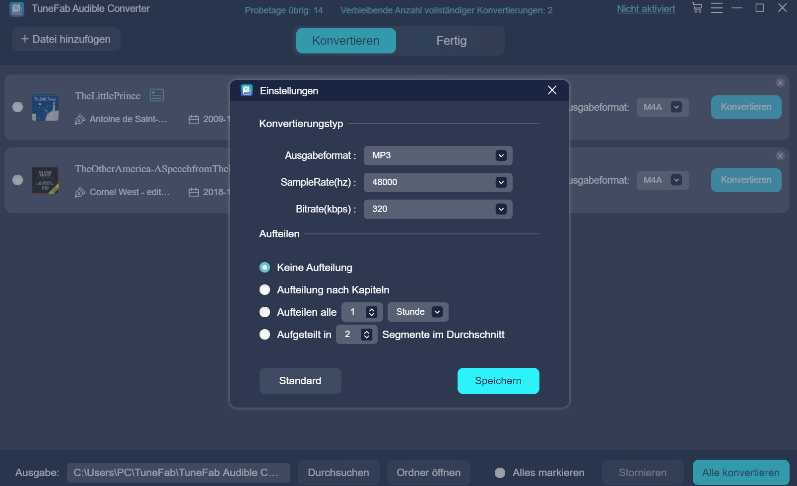 Einstellungen von TuneFab Audible Converter