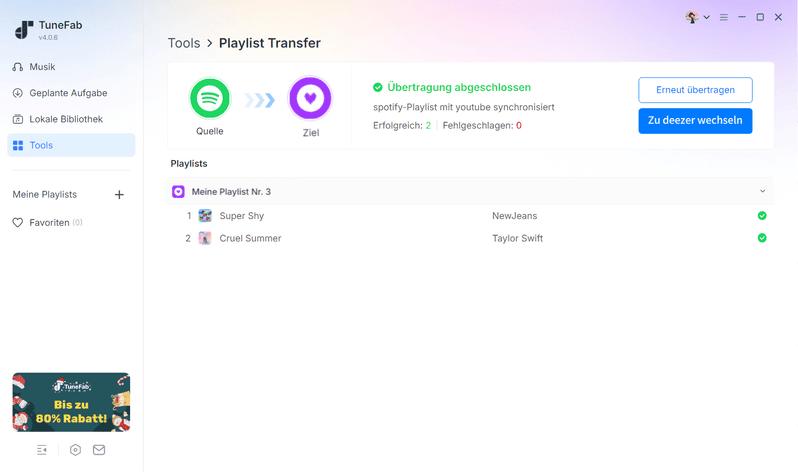 Erfolgreiche Übertragung von Playlist Spotify zu Deezer