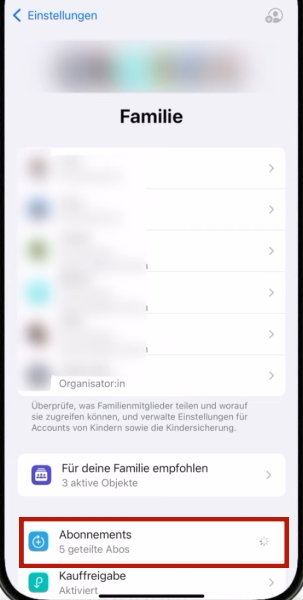 Familienabonnement auf iOS überprüfen