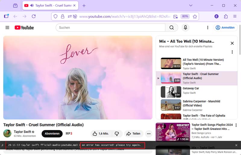 Firefox Add-on unbekannter Fehler