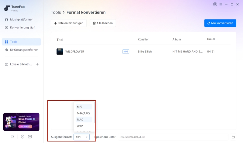 FLAC als Ausgabeformat festlegen
