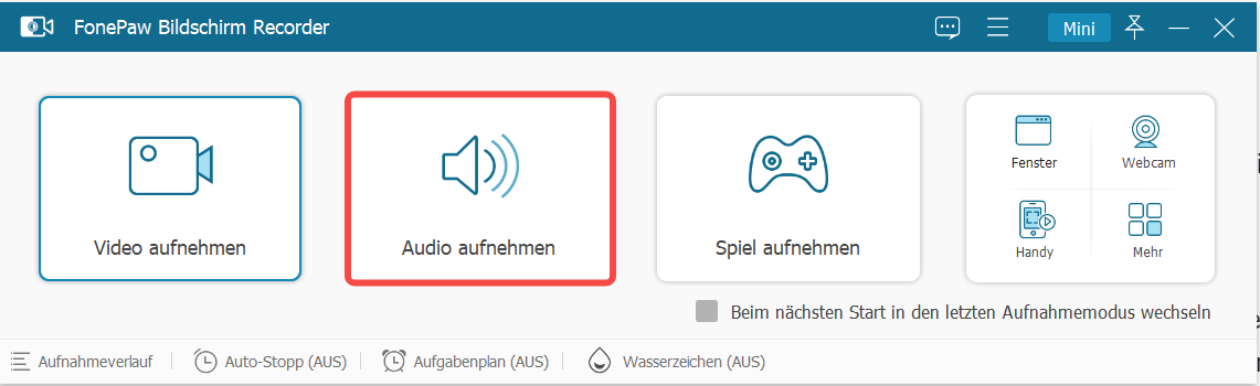 Audio aufnehmen auswählen