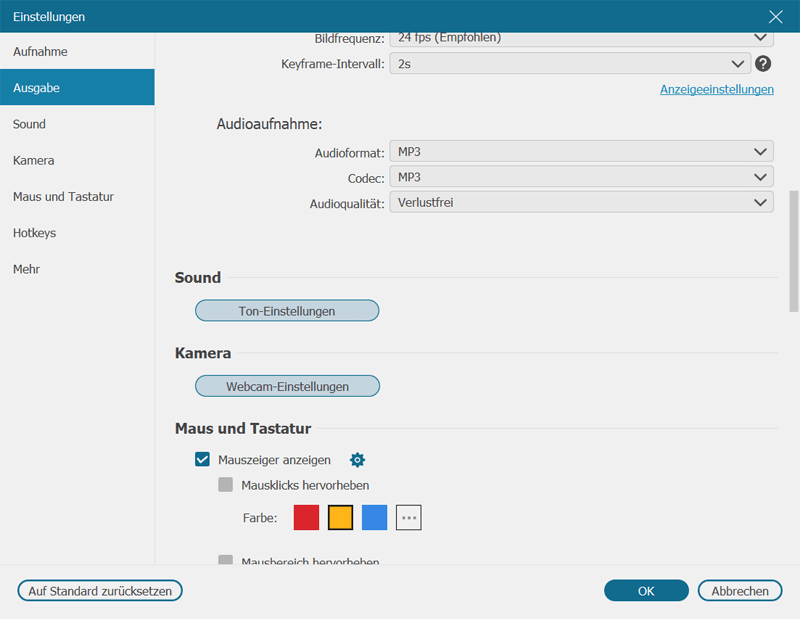 FonePaw Audio Recorder Ausgabeformat auswählen