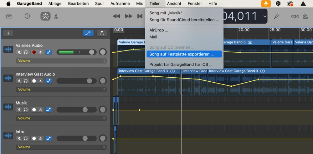 M4A-Song aus GarageBand exportieren