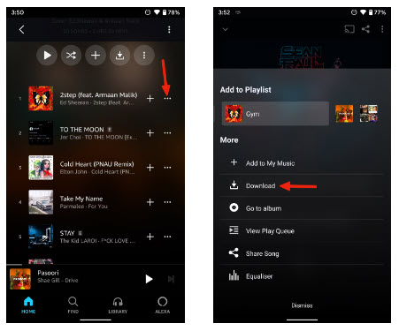 Gekaufte Amazon Music auf dem Smartphone herunterladen