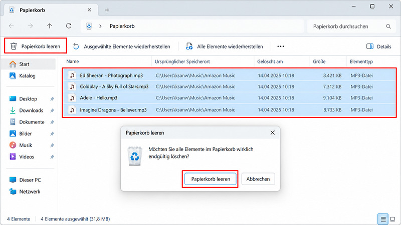 Gekaufte Amazon Music Dateien auf PC oder Mac löschen