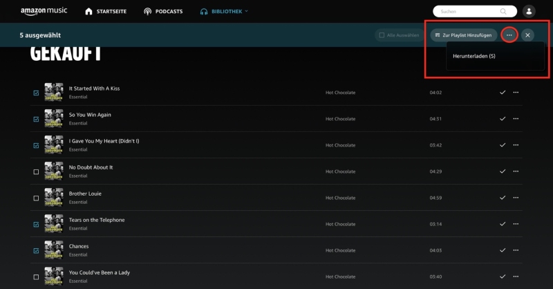 Gekaufte Amazon-Musik im Browser herunterladen