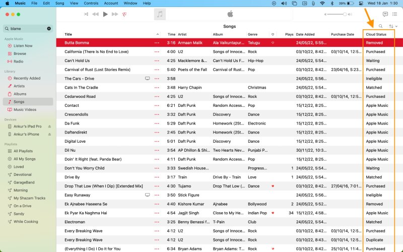 Gekaufte Titel in Apple Music herunterladen
